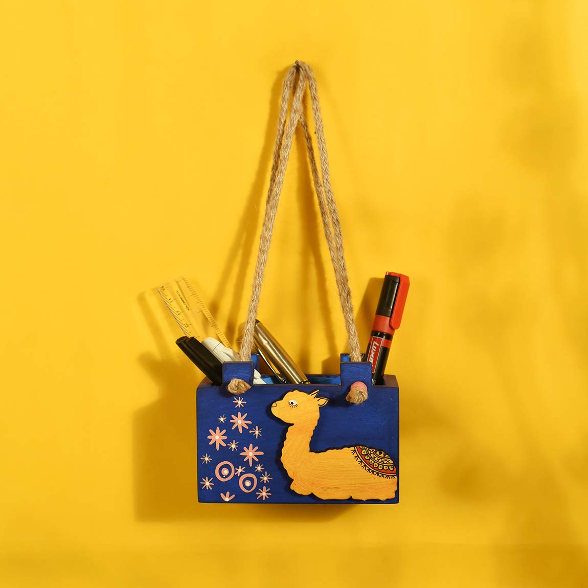 Aakriti Art Creations Wall Hanging Blue Wooden Pen Holder