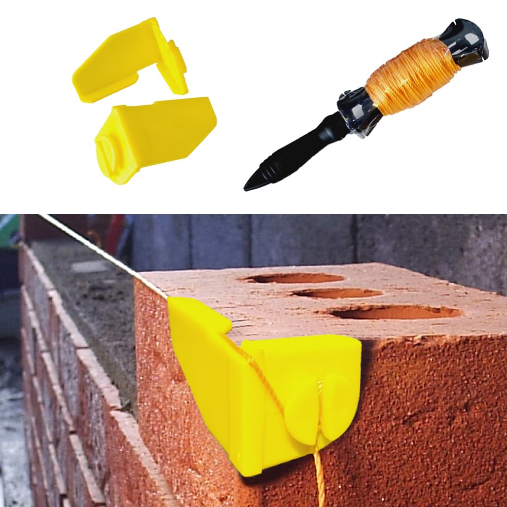Bricky Yellow Masons Mate – Builders Line Anchor Corner Brackets - 1 Set & 30M Builders Line