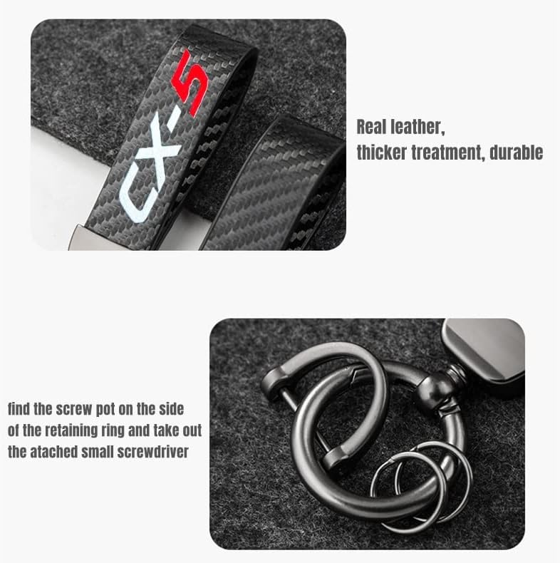 Miniatura 3 de HUIANTS Llavero de coche estilo fibra de carbono CX-5 Emblema de cuero de microfibra compatible con accesorios Mazda CX5