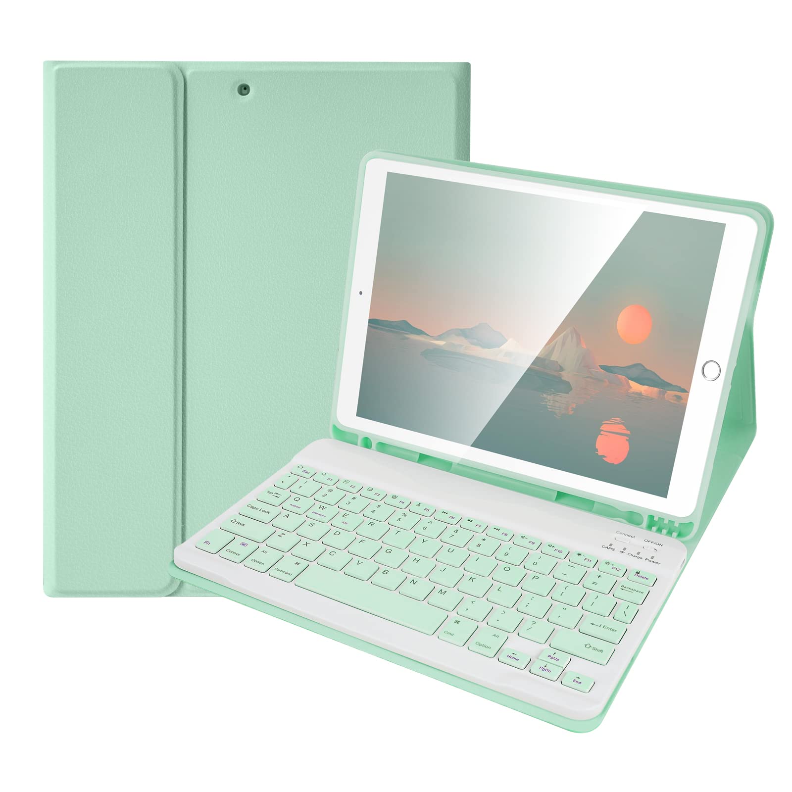 Keyboard Case for iPad 6th/5th Generation, Pro 9.7 inch, Air 2/1 - Detachable Bluetooth Keyboard with Built-in Pencil Slot - Green