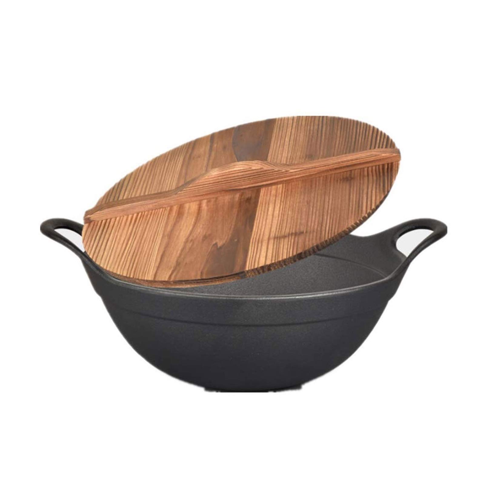 Padella per friggere Vecchia Maniera Spessa Grande pentolame Non Rivestito inibito fuliggine con Coperchio in Legno Adatto per cucine domestiche ristoranti ECC.