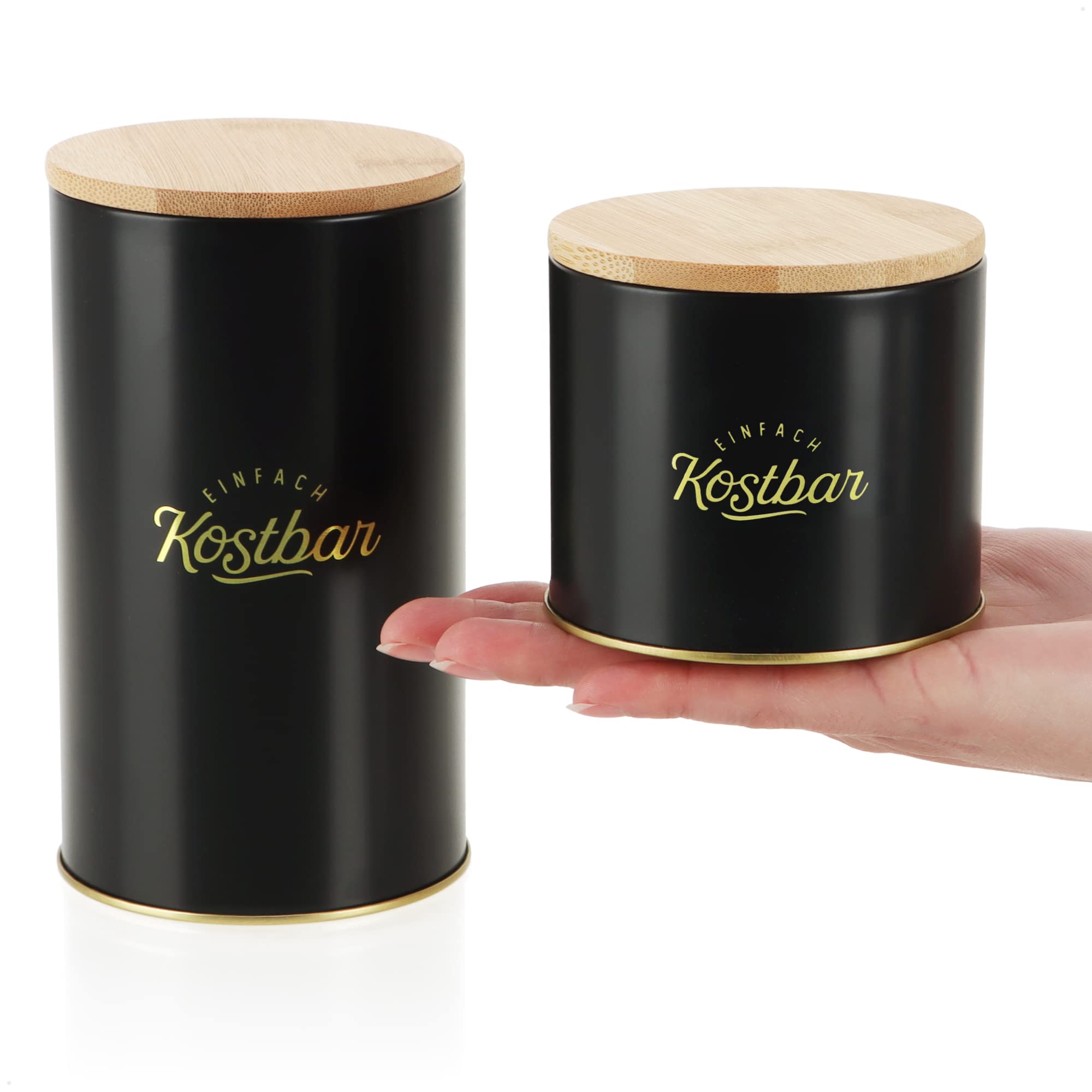 Com-four® Lot De 2 Pots De Rangement Avec Couvercle En Bambou