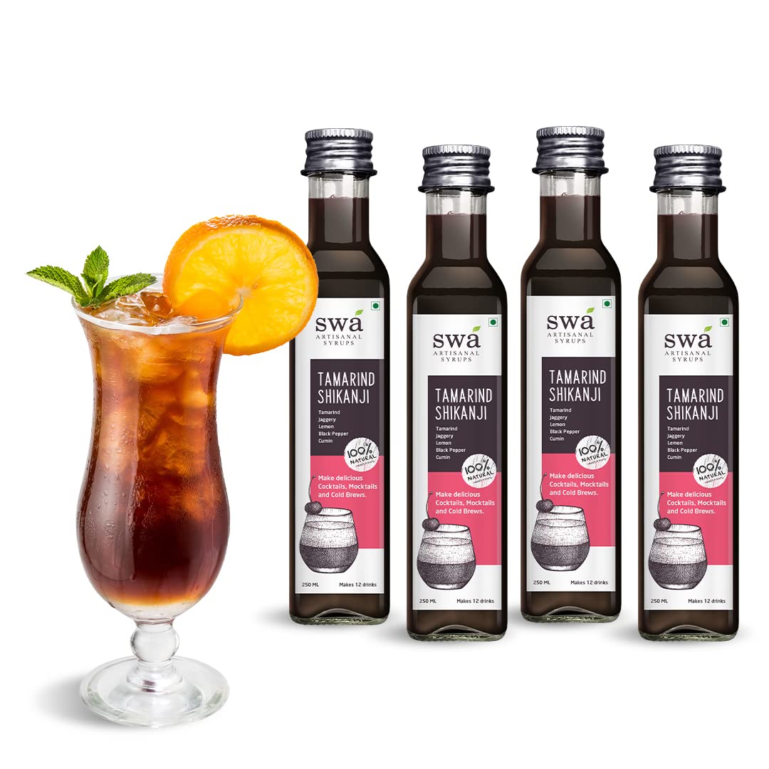 Swa Artisanal Syrups - Tamarind Shikanji, 100% Natural, Pack of 4, Makes 48-60 Drinks, Syrup for Cocktails / Mocktails / Lemonades (250ml x 4)-image-20