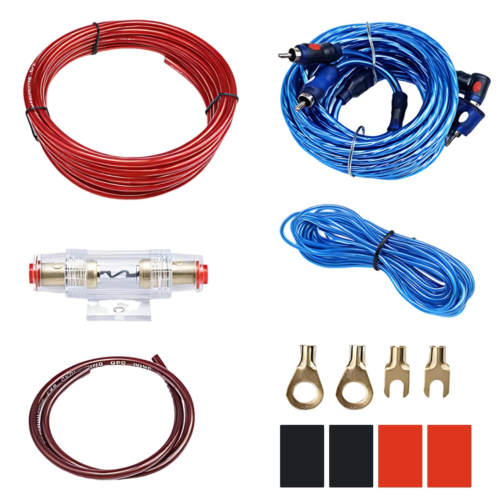 Kit Cavi Amplificatore Auto, HOVCEH 10GA Cavo Subwoofer, 800W Cavi RCA Audio alta Qualità, 4,5 m Kit Cablaggio Amplificatore Auto