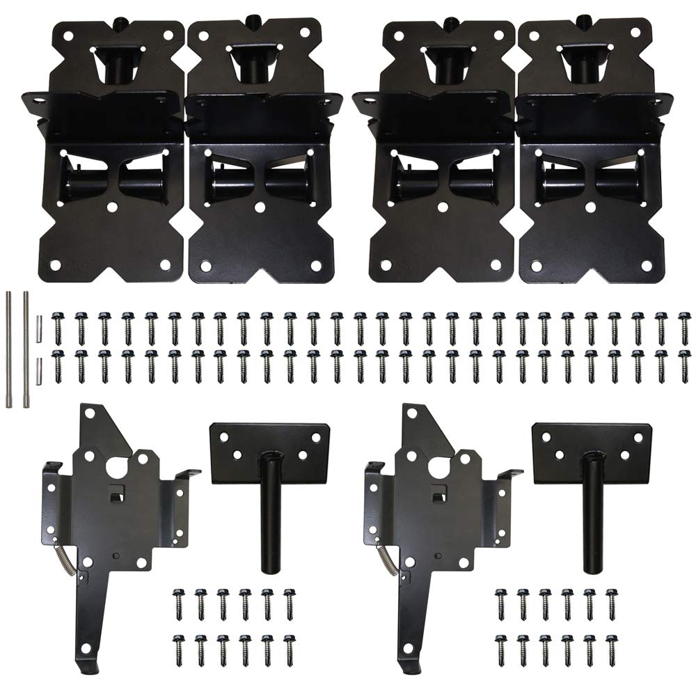 ZEKOO Stainless Steel Gate Hardware Kit, Self Closing Gate Hinges and Latch, Rust Proof, Use for Vinyl Fence Gate and Wood Fences Gate, Heavy Duty 2 Gate Latches 4 Gate Hinges (Black)