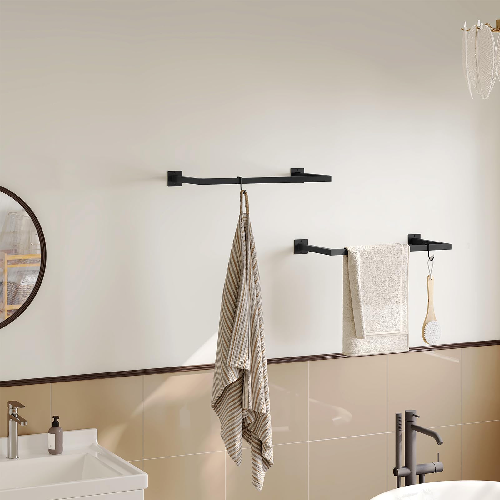 eSituro Percheros de Pared, Set de 2 Barras Colgar Ropa, Rieles de Pared Rectángulo, Barra Perchero Industrial, para Pasillo Cocina Salón Baño, Tubo Resistente, 64x6,5x30 cm, Negro