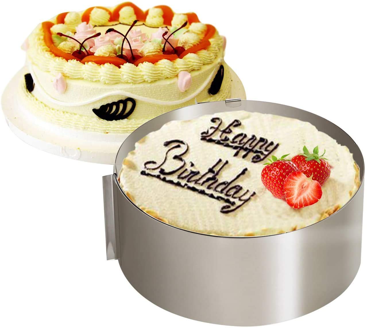Bakers Cutlery Adjustable Stainless Steel Cake Mold Pan Cookie Fondant Mousse Ring Baking Tool Cake Mould Round Cake Decorating Tools,Pack of 1 2