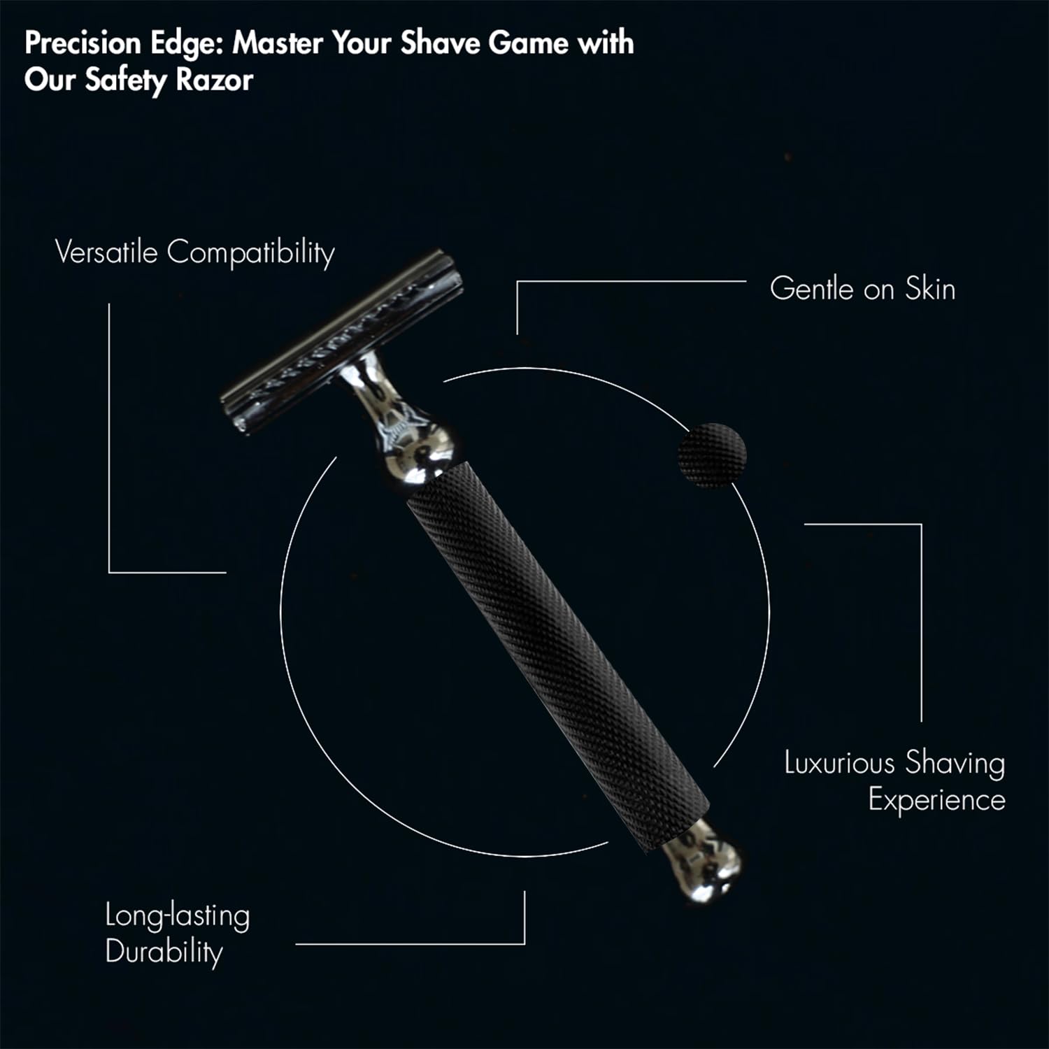 Pink Woolf Double Edge Manual Safety Razor for Men CC87 (Close Comb) | Fits all Double Edge Safety Blades Eliminates Nicks & Cuts | Anti Slip Grip for Wet Shaving Pack Of 1 (Black) - Image 5 thumbnail