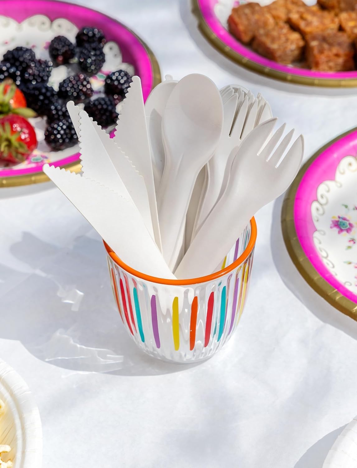 TableKind 120 x Set Posate in Carta | Texture Superiore | Forchette Coltelli Cucchiai Monouso Compostabili, Alternativa Ecologica per Catering, Feste, BBQ, Festival, Riciclabili