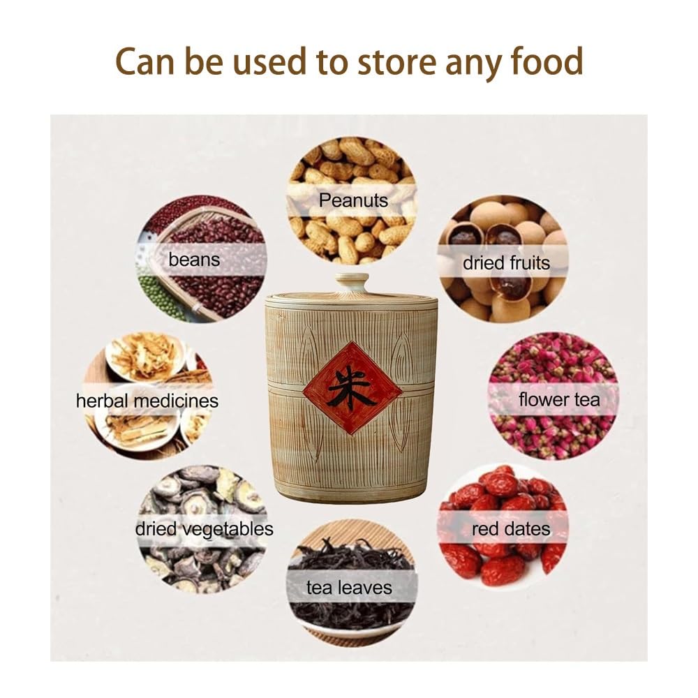 Dispenser Per Cereali Contenitore Riso In Ceramica Con Coperchio | Vaso Di Riso Ceramica 10kg 20kg Réservoir De Stockage Domestique Pot De Rangement Alimentaire(20kg-27x50cm/10.6x19.7in)