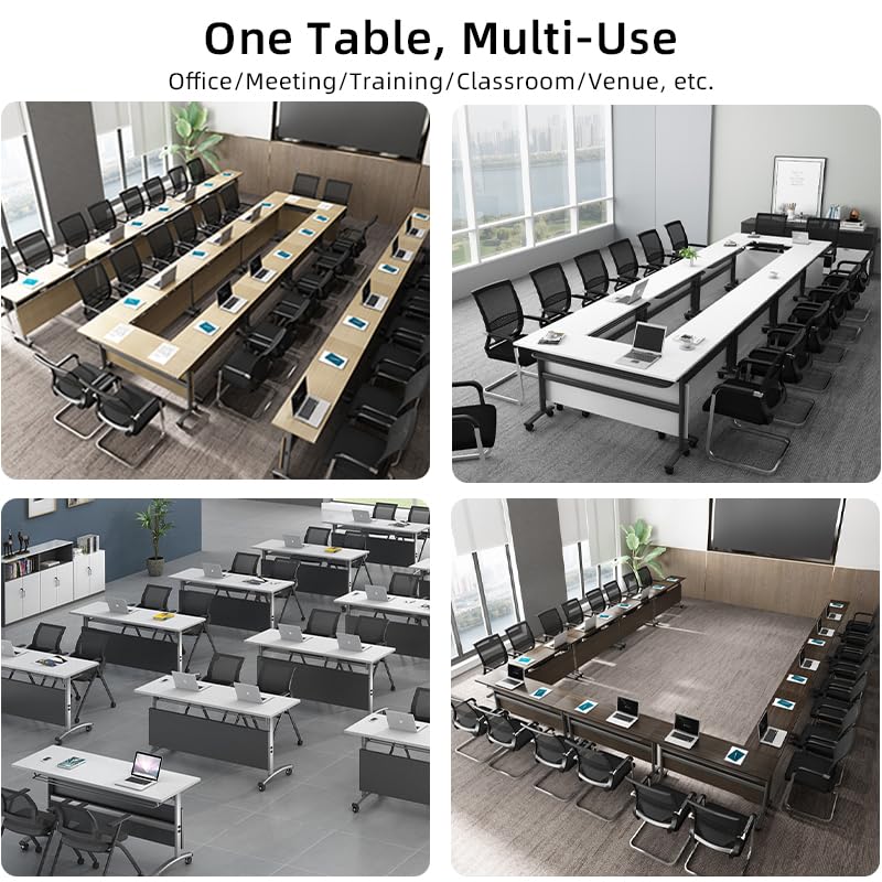 Mesa de conferencias Plegable, versátil, Rectangular, Grande, con Ruedas silenciosas, solución móvil para reuniones dinámicas en oficinas y aulas (Blanca, 140 x 60 x 76 cm)
