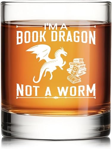 RZHV Vaso de whisky con texto en inglés "I'm A Book Dragon Not A Worm", divertido regalo de cumpleaños para hombres, marido, papá, tío, abuelo,