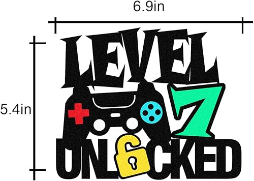 Miniatura 5 de Level 7th - Letrero desbloqueado para decoración de pastel de feliz 7 cumpleaños, decoración de pastel de nivel séptimo para controlador de