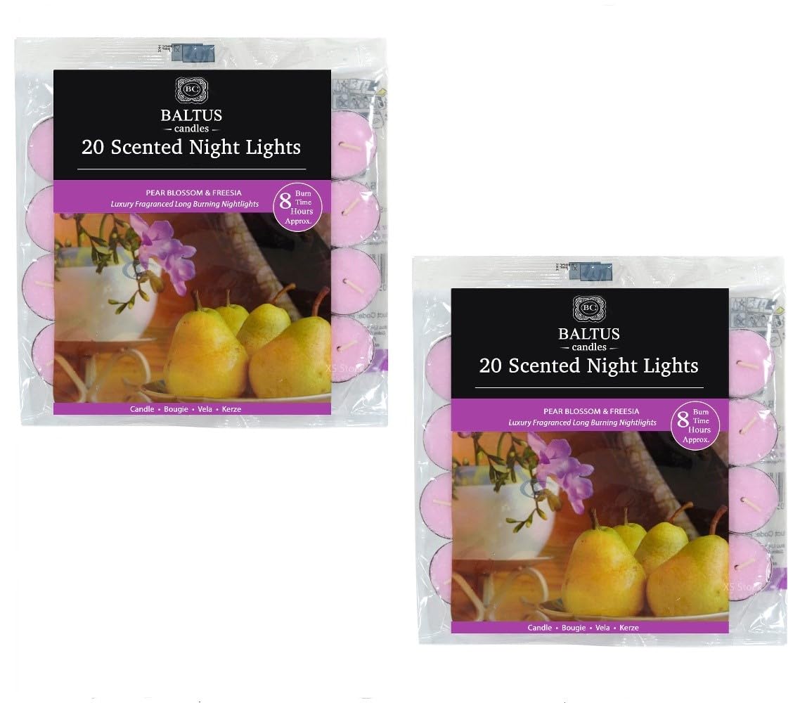 2 X Fragranced tealight Candles Assorted baltus Scented Bags of 20 PCS 8 Hour tealights (Pear Blossom & Freesia)