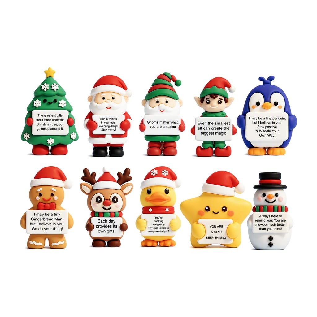 10Pcs Mini Christmas Figurines,Positive Motivational Gifts for Desk Decor