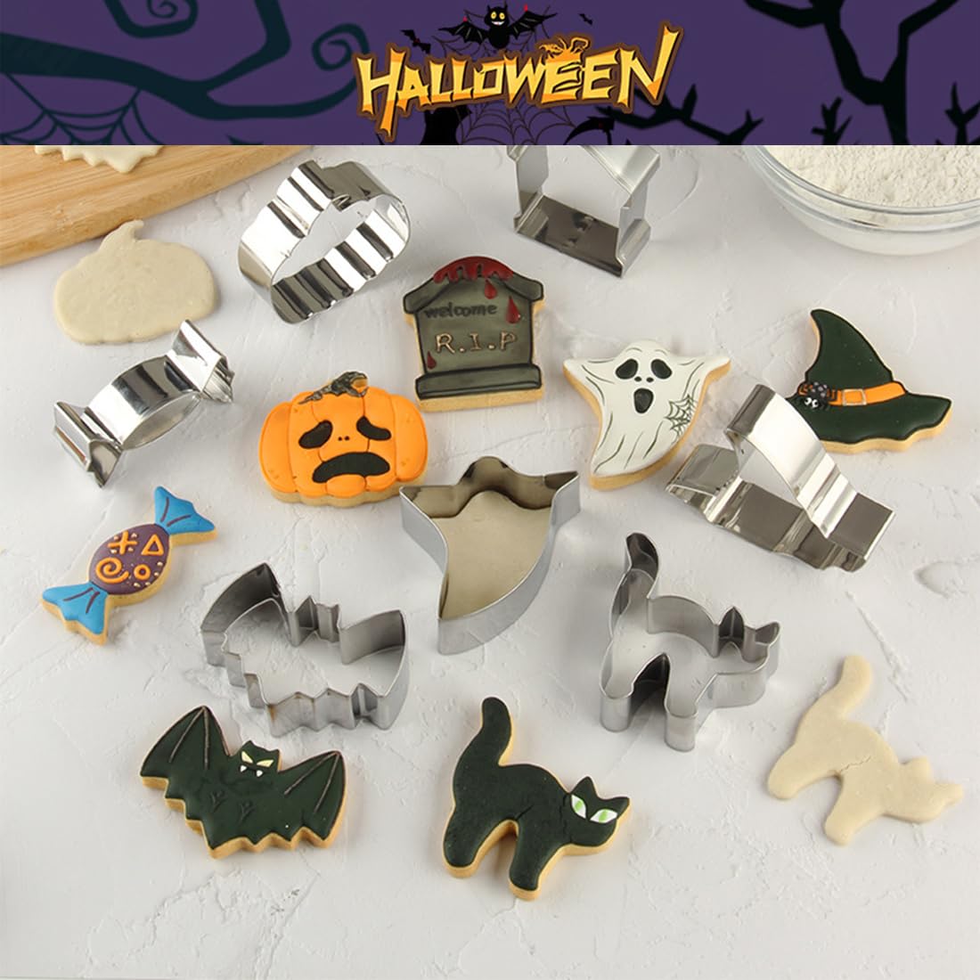 Set 16 Formine Per Biscotti Di Halloween In Acciaio Inox, Fantasmi, Pipistrelli, Zucche, Teschi, Per Dolci E Decorazioni - 5