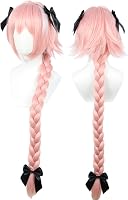 Linfairy hosszú rózsaszín cosplay paróka 95cm fonott hajjal és masni díszítéssel 1