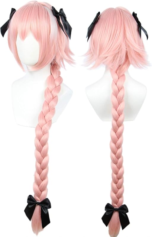 Linfairy hosszú rózsaszín cosplay paróka 95cm fonott hajjal és masni díszítéssel