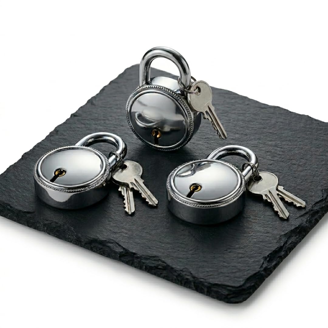 (Pack of 3) Round 50mm Metal Body Padlock for Luggage & Bags | Small Travel Lock for Suitcase, Trolley BagZ & Backpack | Security LockZ for Home, Office & Travel | Safe Luggage, Bag & Trolley Lock-picture-23