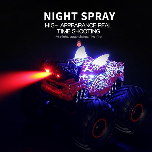 Miniatura 6 de Threeking 118 Dinosaurio RC Auto Control Remoto Autos Camiones Juguete 4WD Off-Road Car Juguetes con Luces Spray Adecuado para Todo Terreno Regalos