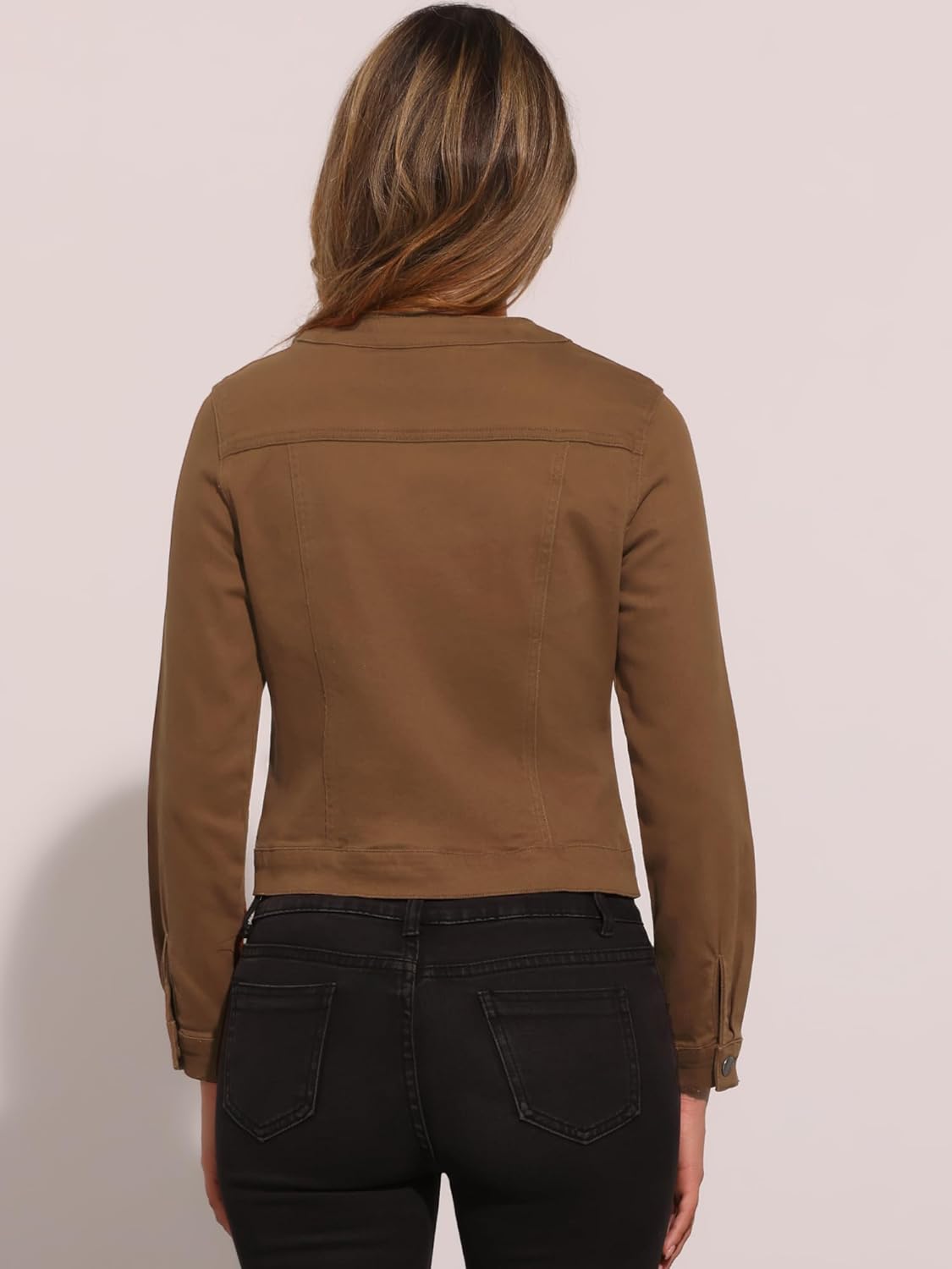 Allegra K Women's Denim Jacket Collarless Round Neck Button Down Long Sleeve Jean Jackets - Image 4