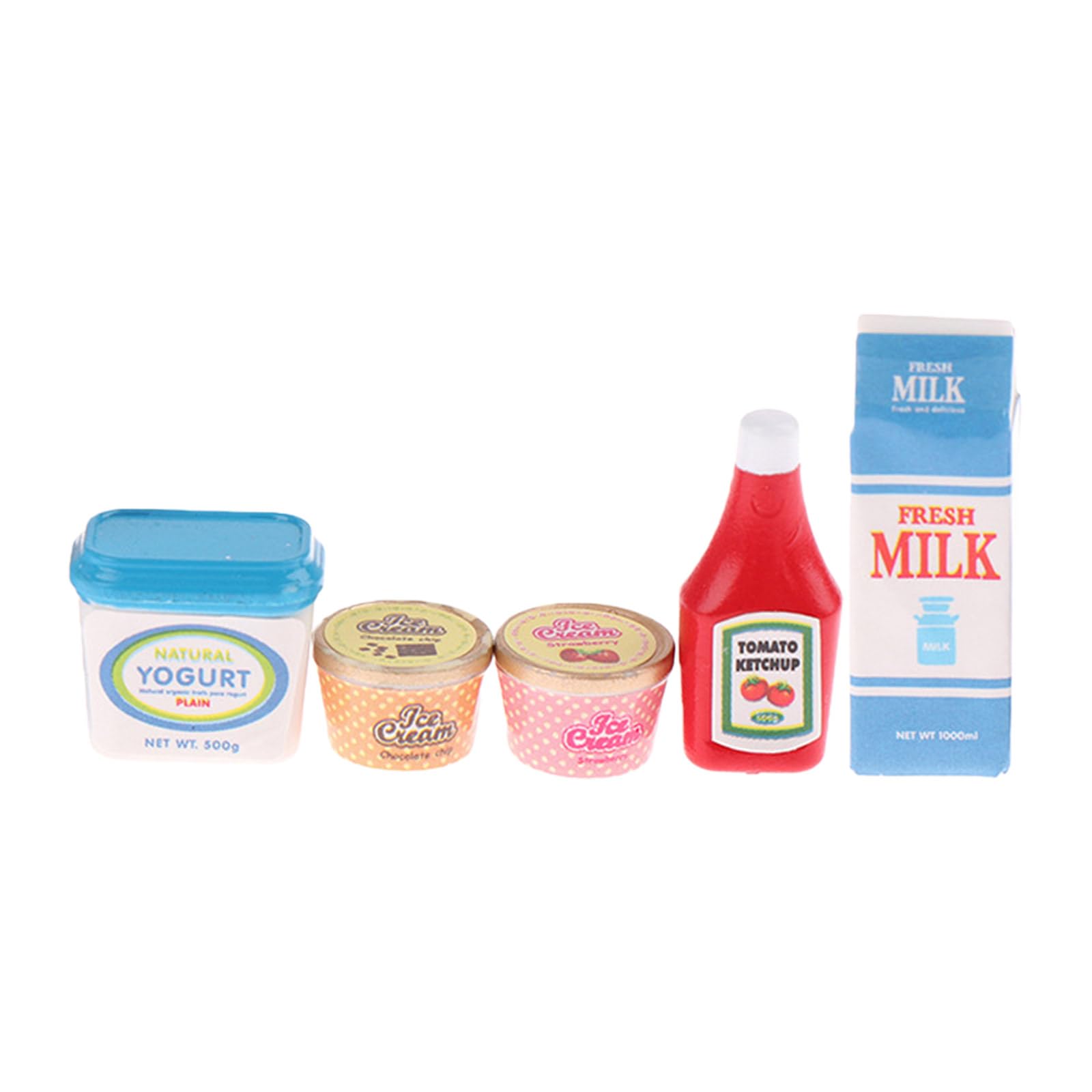 5Pcs Safe Resin Miniature Play Food Ketchup Ice Cream Yogurt Figurine for Imaginative Play Doll House Accessories Collectible Miniatures