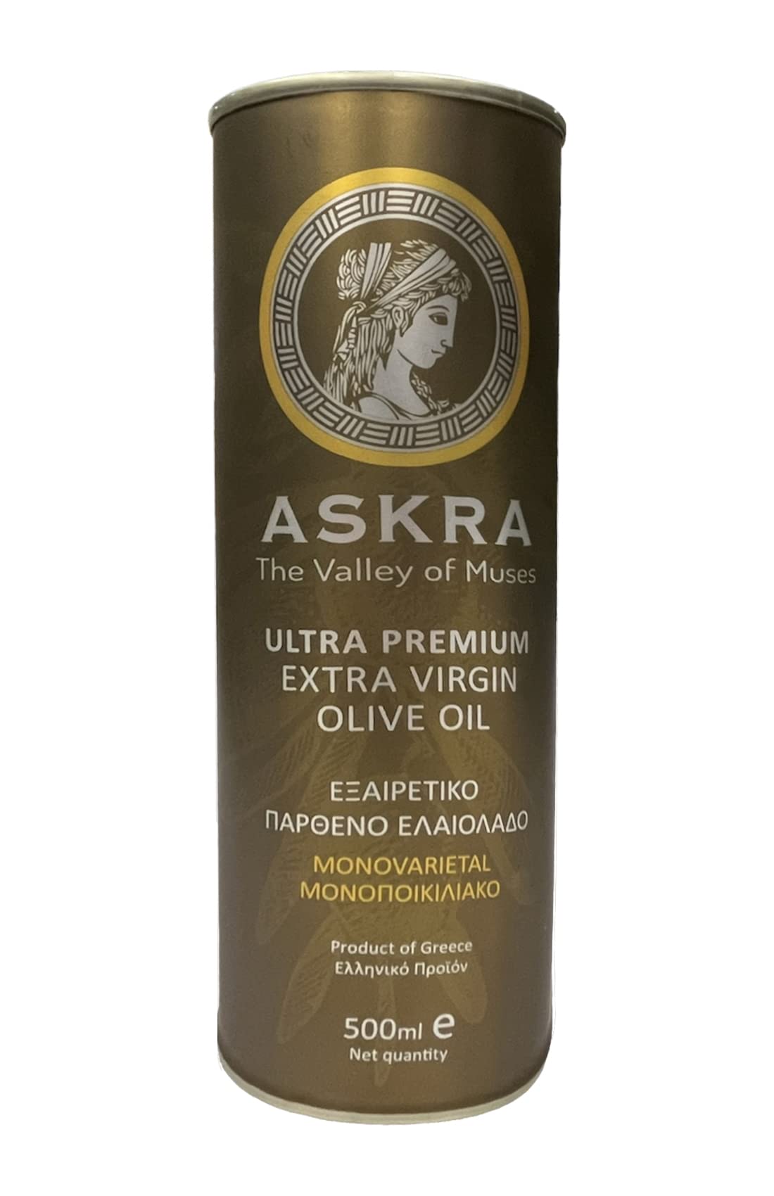 Askra Ultra-Premium Greek Extra Virgin Olive Oil - Cold Extracted, Single Varietal Megaritiki, 500ml Tin