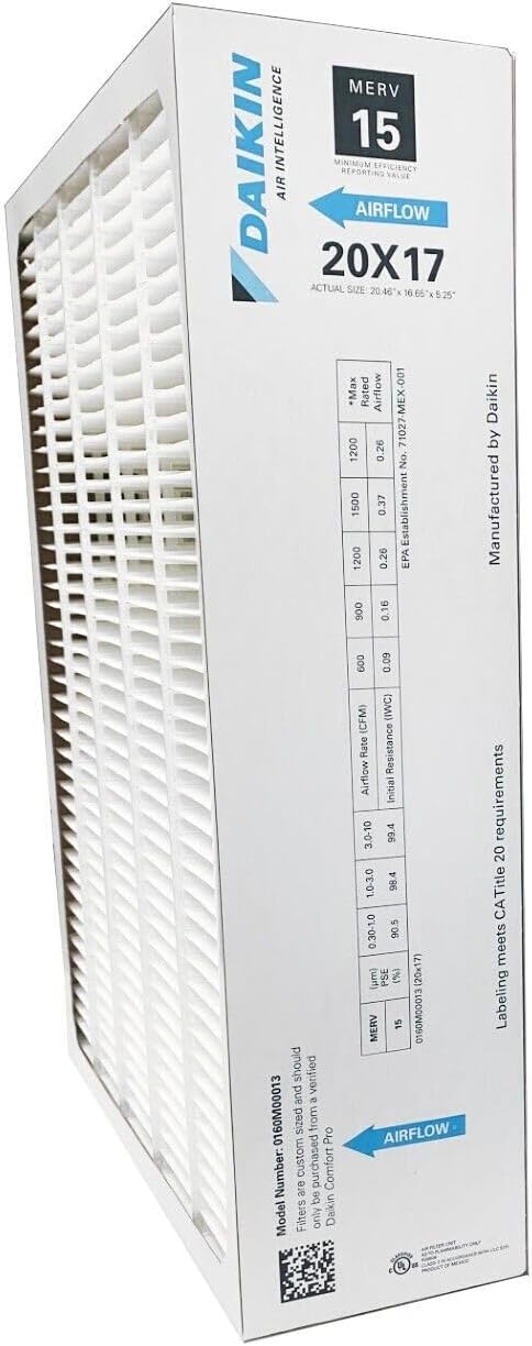 Replacement for Daikin 0160M00013-17" x 20" x 5" Pleated MERV 15 Replacement Filter