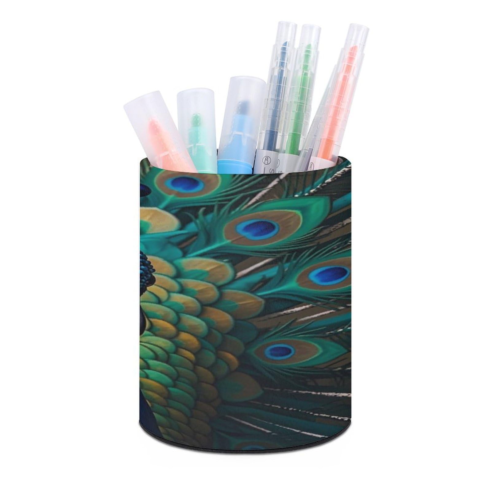 Porte-stylos rond bleu paon pour ranger vos accessoires de bureau et pinceaux