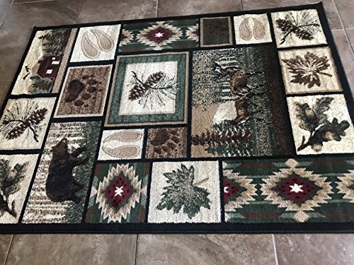 Carpet King Cabin Style Area Rug Rustic Western Country Bear Elk Deer Bear Wildlife Lodge Native Design 386 (7 Feet 7 Inch X 10 Feet 6 Inch) #TOP4