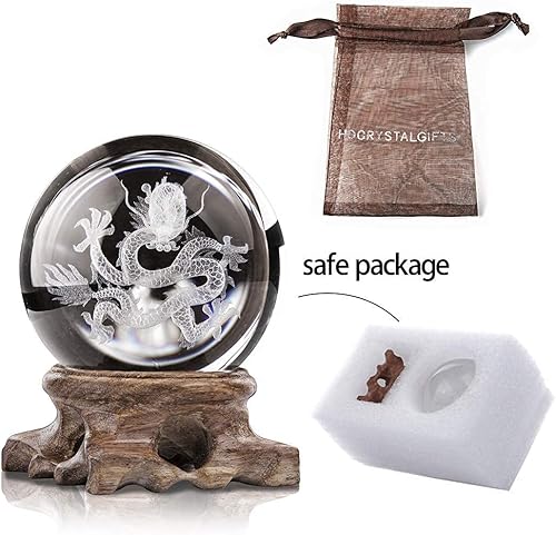 Miniatura 8 de HDCRYSTALGIFTS Bola de cristal 3D dragón bola de cristal tallado diente de león bola de cristal adornos Fengshui