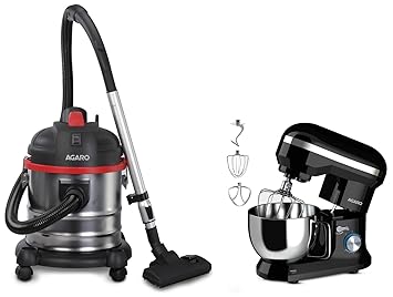 AGARO Royal Stand Mixer 1000W with 5L SS Bowl and 8 Speed Setting (Black) & AGARO Ace 1600 Watts, 21.5 kPa Suction Power, 21 litres Wet & Dry Vacuum Cleaner
