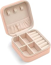 Small Pu Leather Jewellery Organiser Box | Portable Travel Jewelry Storage Case For Women & Girl - Ring, Pendant, Earring, Necklace, Bracelet - Peach