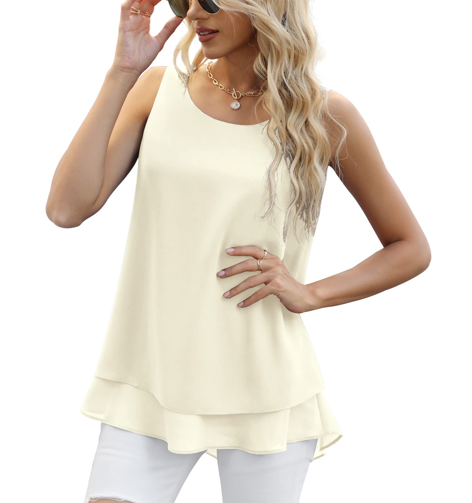 Yommay Chalecos de verano para mujer, blusas holgadas sin mangas, chaleco de gasa para mujer