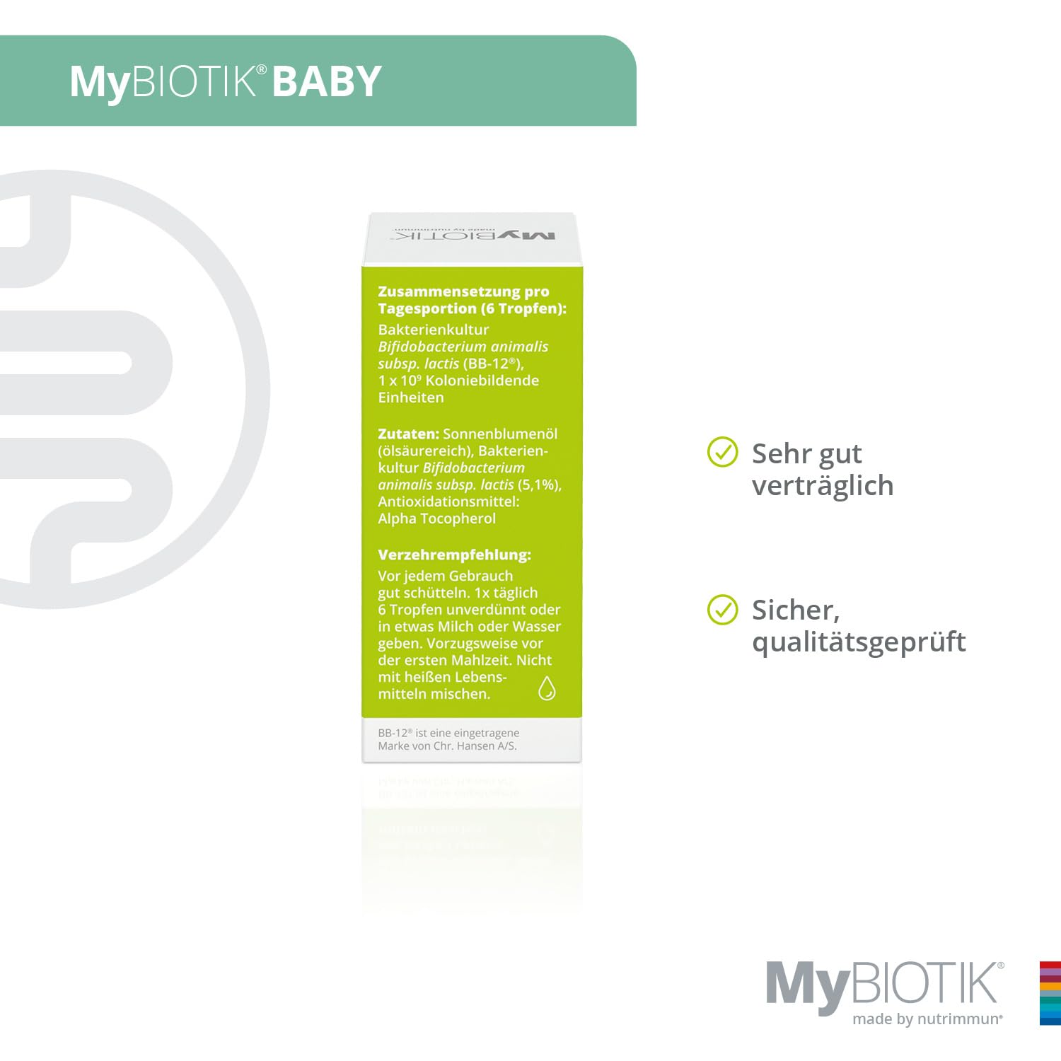 MyBIOTIK®BABY I made by nutrimmun I Für 21 Tage I Speziell für Babys entwickelt I Aktive Bakterienkultur BB-12 ®I Tropfen I Vegan I Glutenfrei I Laktosefrei I Laborgeprüft