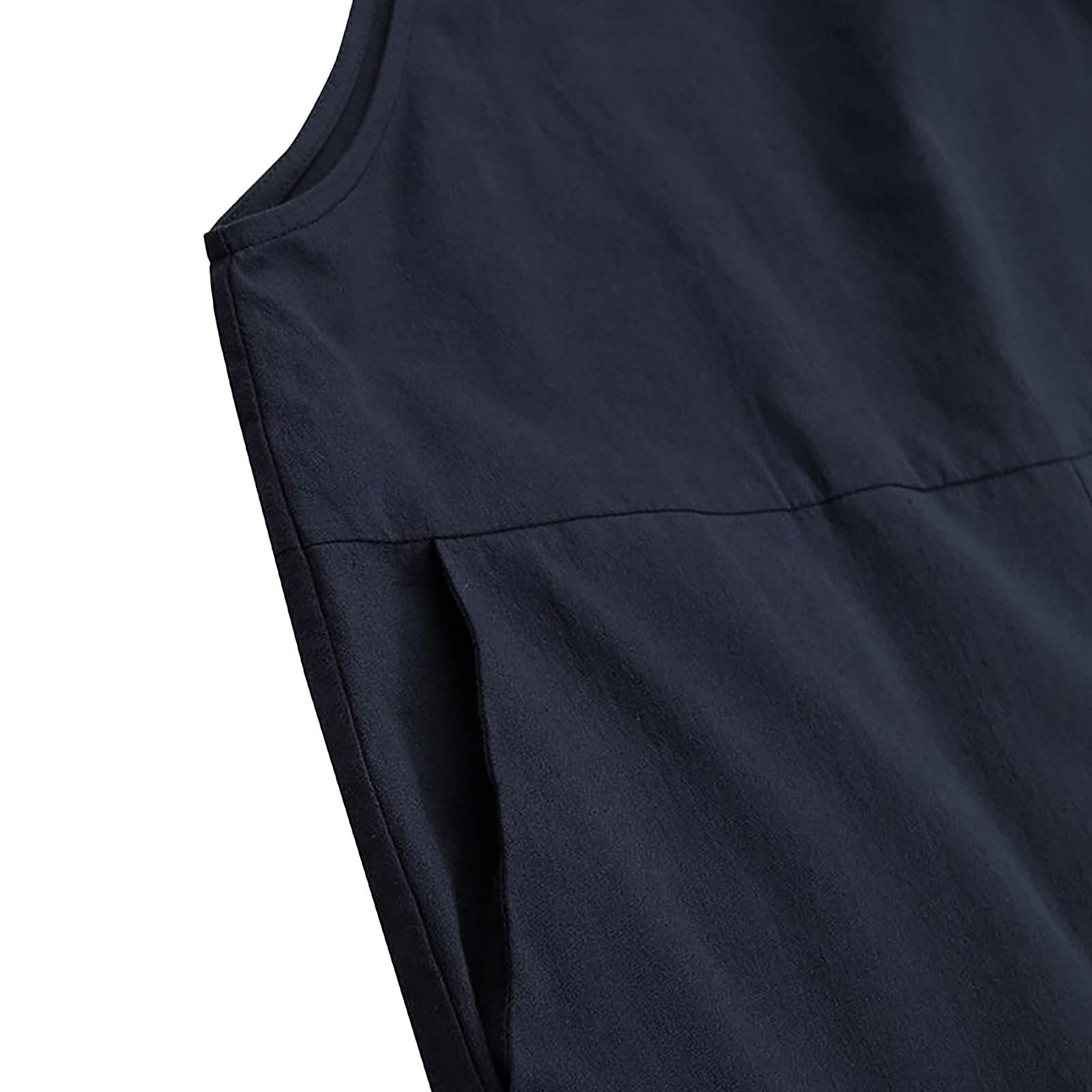 Donna senza maniche cotone lino nero salopette Baggy Capri tuta con tasche