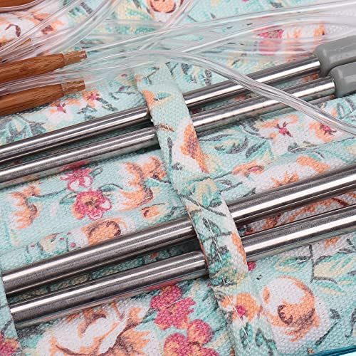 Coopay Large Knitting Needle Case 14 Inch, Extra Long Straight Needle Storage With 20 Slots, Canvas Roll Holder Flower Bag UK - Image 4