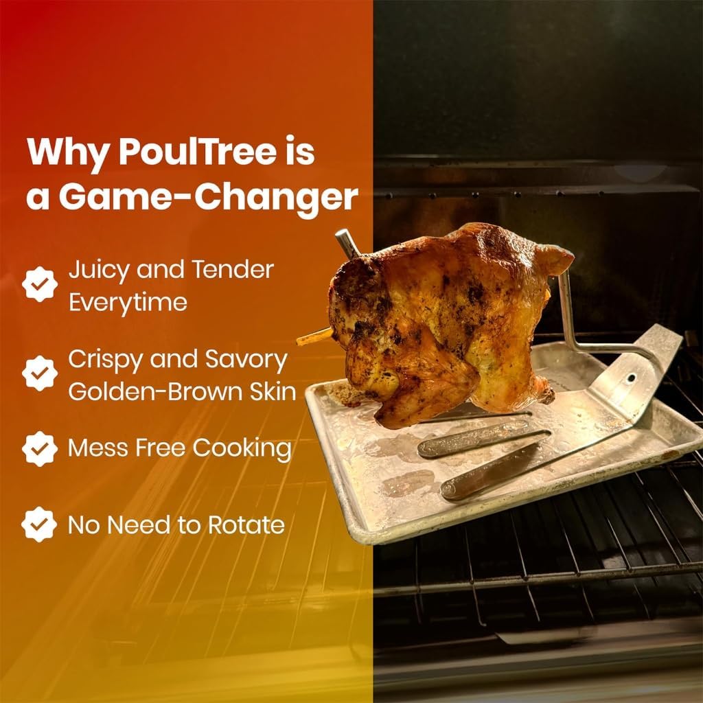 Commercial Grade Chicken Rotisserie Rack Heat Immune Rustless Construction Accommodates Baking Dishes and Current Ovens