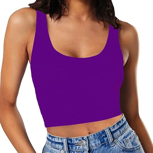 Womens Sexy Sleeveless Crop Tops Double Layer Scoop Neck Cropped Tank Top