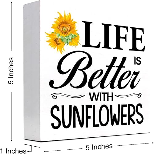 Miniatura 2 de z-crange Decoración de escritorio de verano, con texto en inglés "Life is Better with Sunflowers", letrero de madera rústico de verano