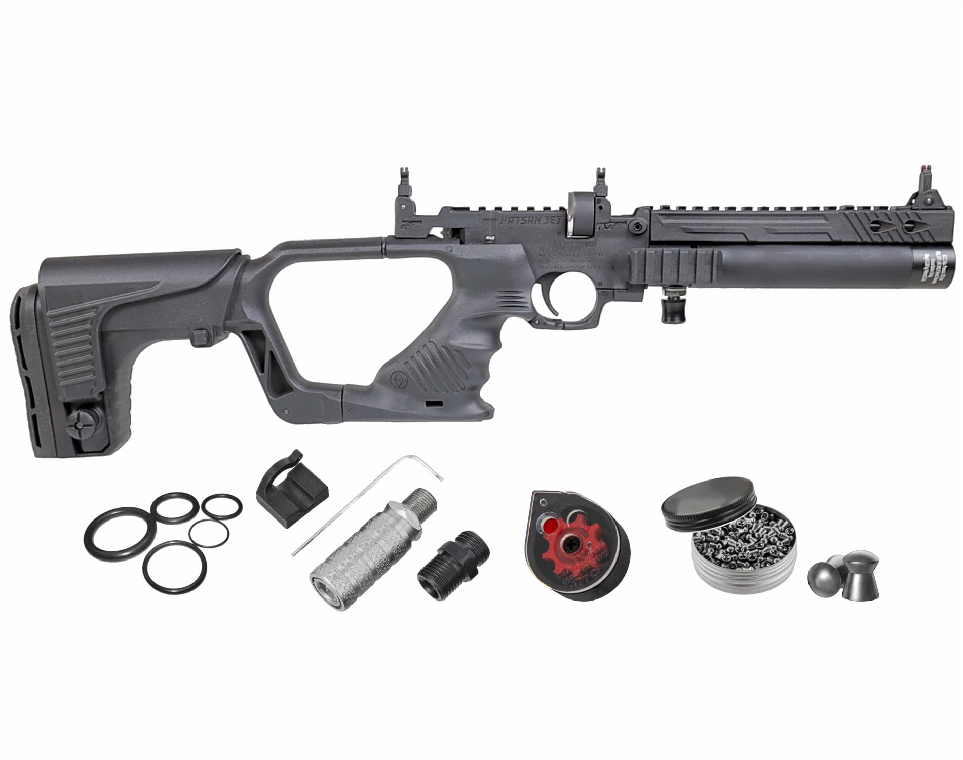 HATSAN Jet Black PCP Airgun, Air Pistol Converts to Air Rifle with Wearable4U Pellets Bundle