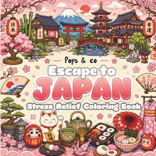 Escape to JAPAN:Stress Relief Coloring Book: Bold and Easy Travel Coloring Book for Adults, Teens and Kids: Cozy Japanese Culture, Cherry Blossom ... and Stress Relief Designs with Thick Lines image 2