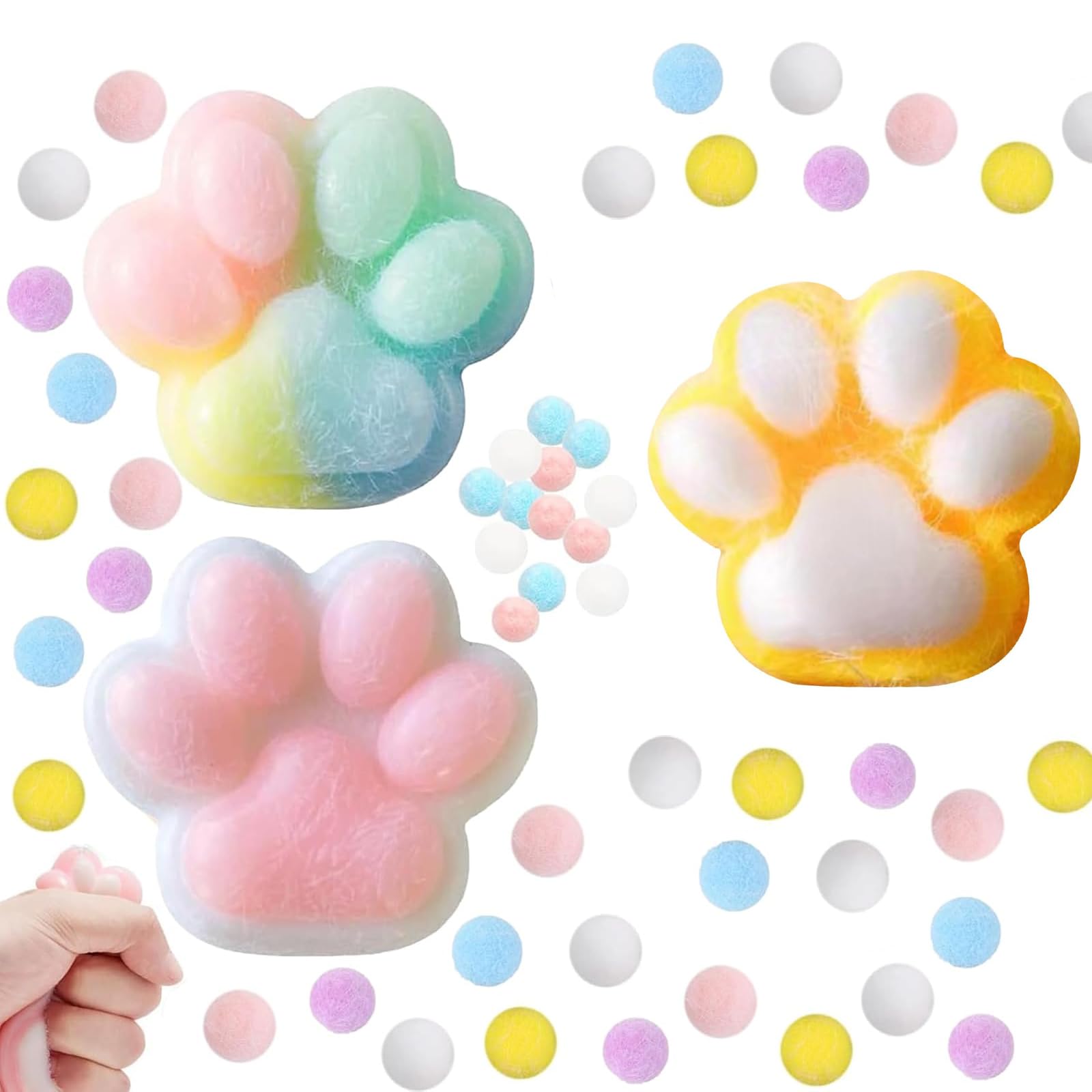 3pcs Cat Paw Squishy, Taba Squishy, Taba Squishy Paw, Funny Novelty Cute Animals Stress Relieving Fidget Toy, for Boys Girls Birthday Party Gifts ( Color, Yellow, Pink,Large Size,)