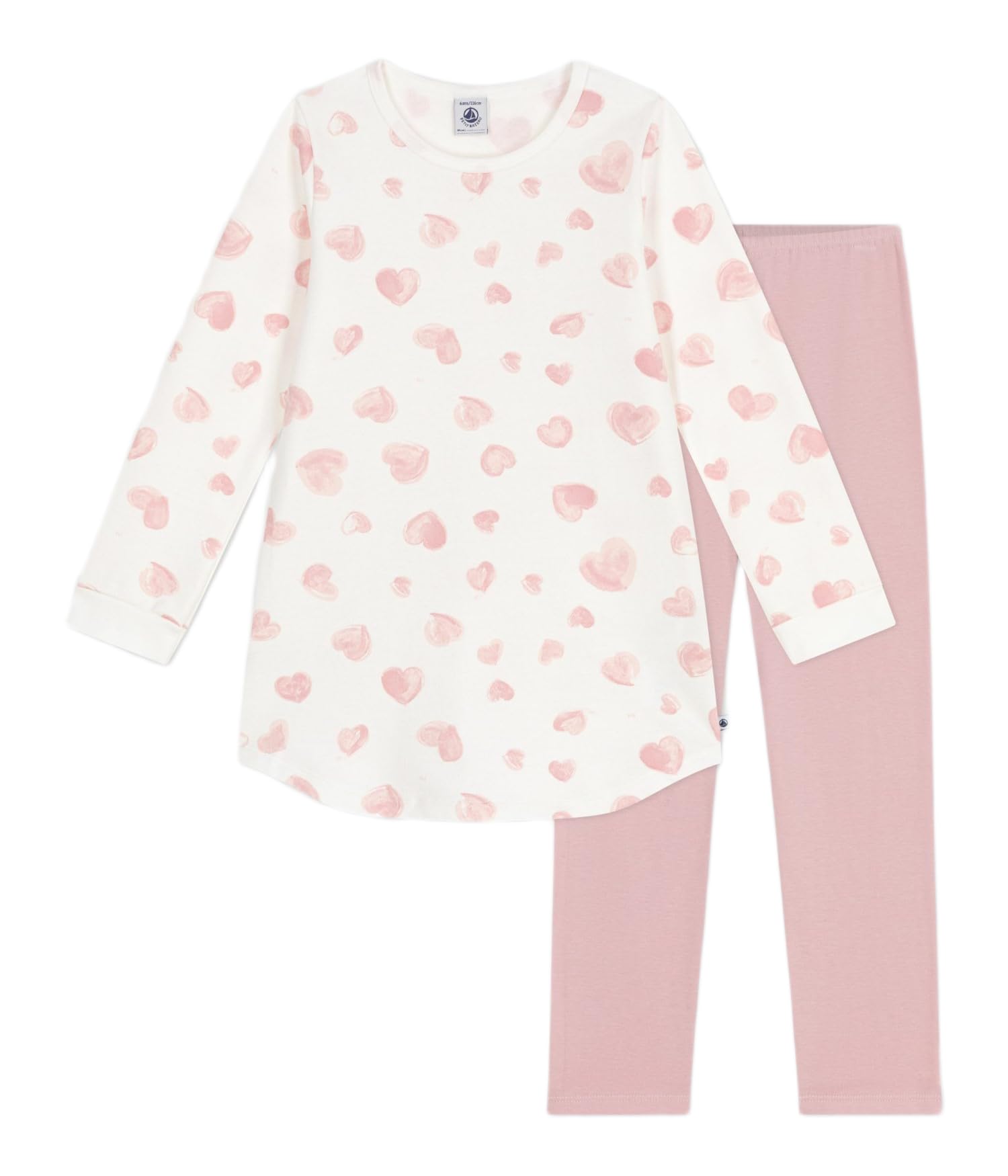 Petit Bateau Camicia da Notte e Leggings Bambino in Pile con Stampa Cuori, Bella/Multico, 8 Anni