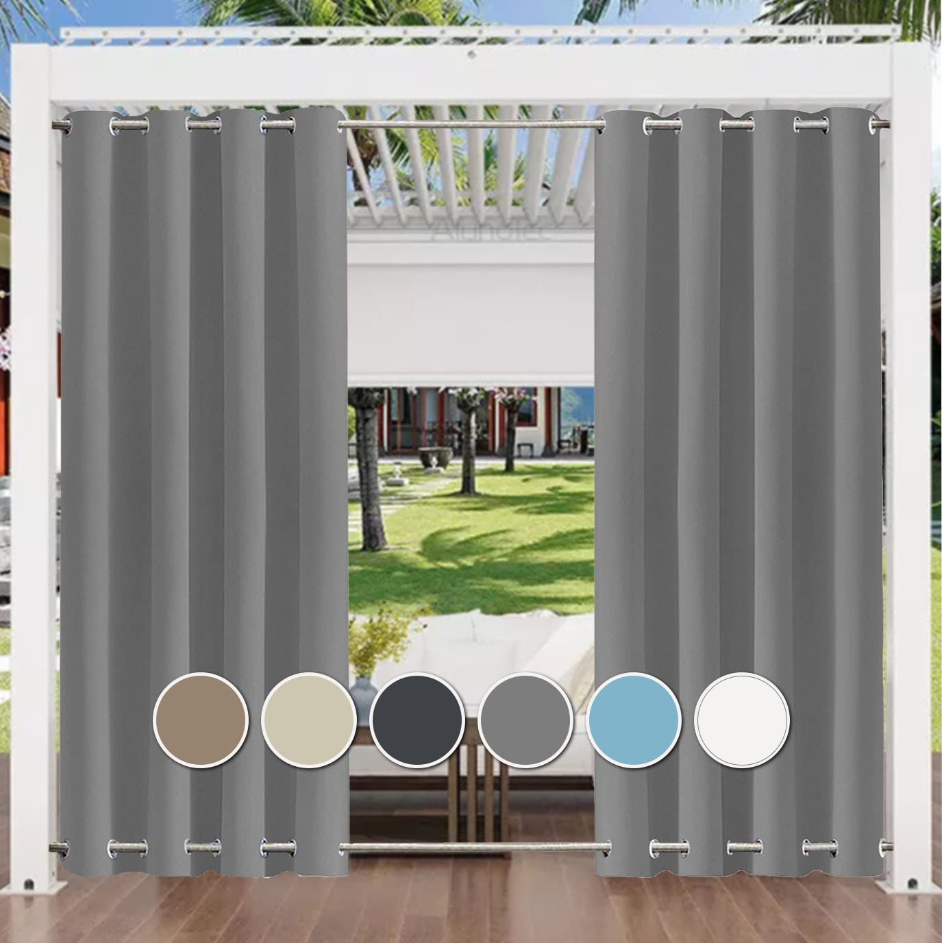 Tenda impermeabile per esterni, 142 x 335 cm, idrorepellente, per balcone, patio, veranda, pergola, gazebo, protezione solare, colore grigio (confezione da 1)
