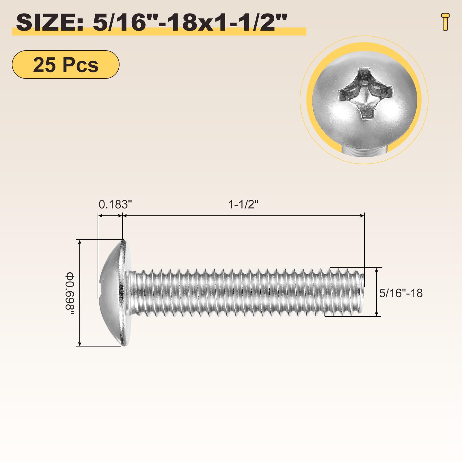 METALLIXITY Machine Screws Phillips Head(5/16"-18x1-1/2") 25Pcs - Image 2