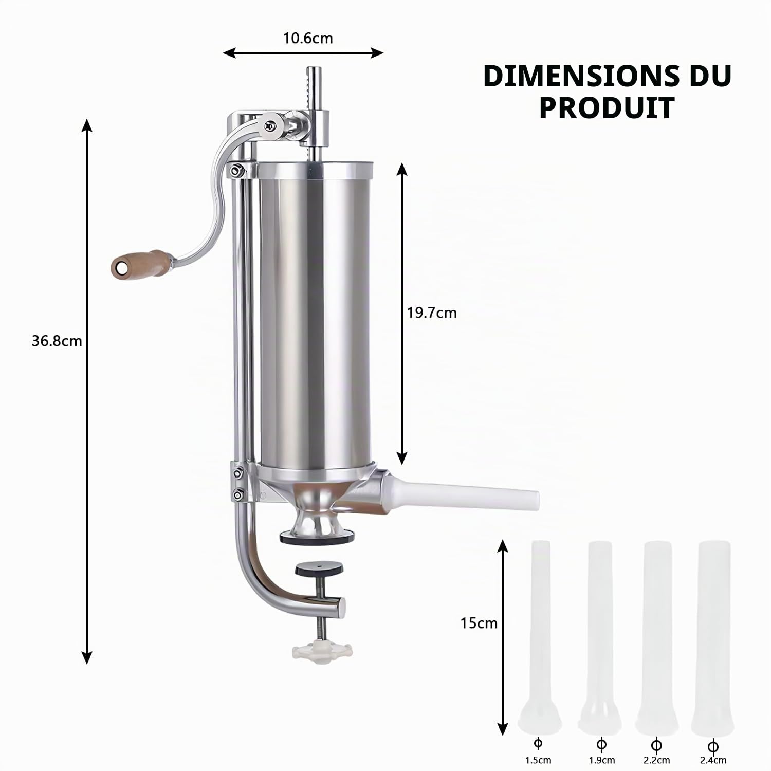 3LBS Poussoir a Saucisse, Acier Inoxydable Poussoir Saucisse Manuel, Verticale Poussoir Saucisse avec 4 Tubes de Remplissage pour Saucisses Maison