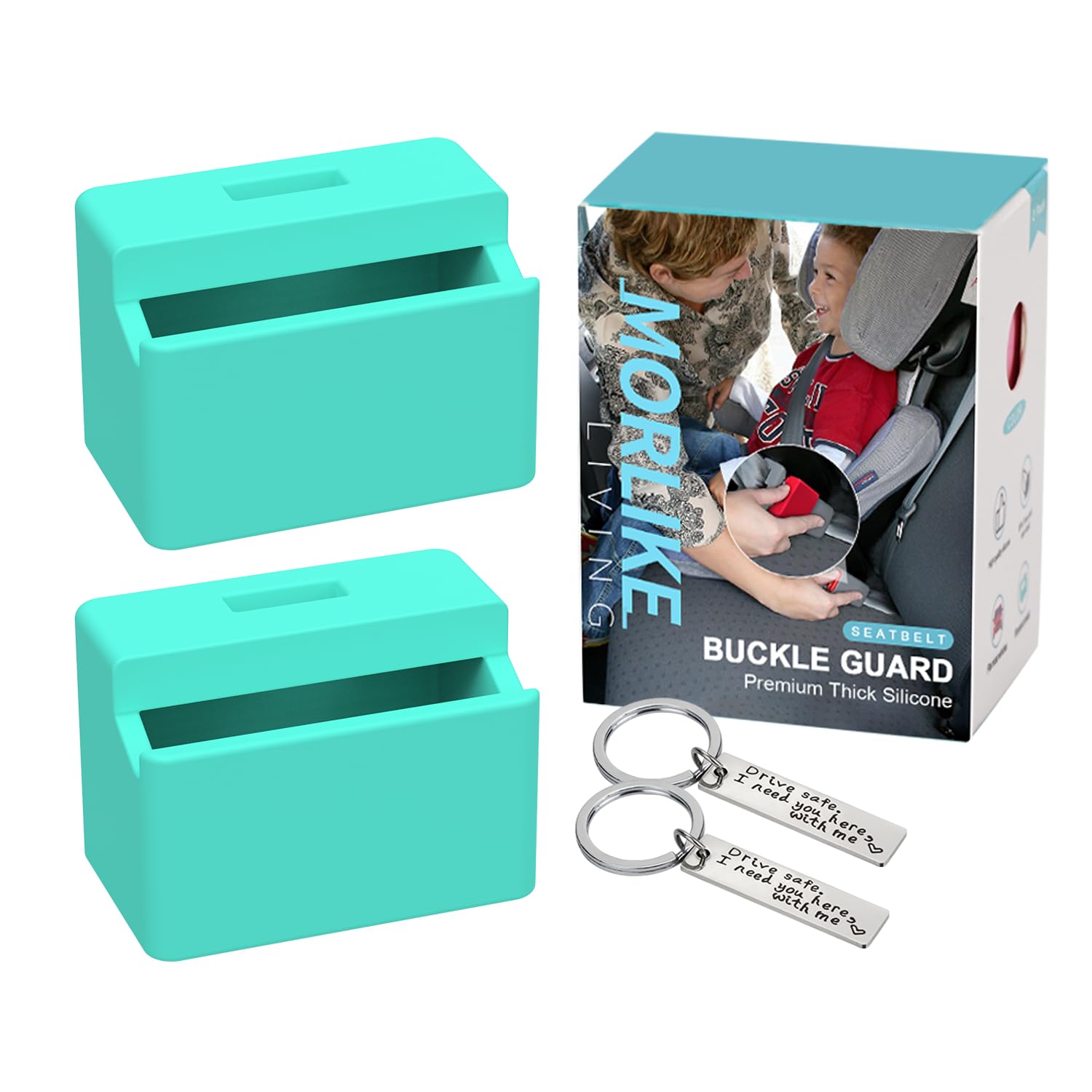 Morlike Silicone Seatbelt Secure Buckle Safety Cover Lock | Keep Children Safe in Car Seat and Prevent Kids from Accidentally Unbuckling | Buckle Guard Fits Almost Vehicles (Light Blue, 2 Pack)