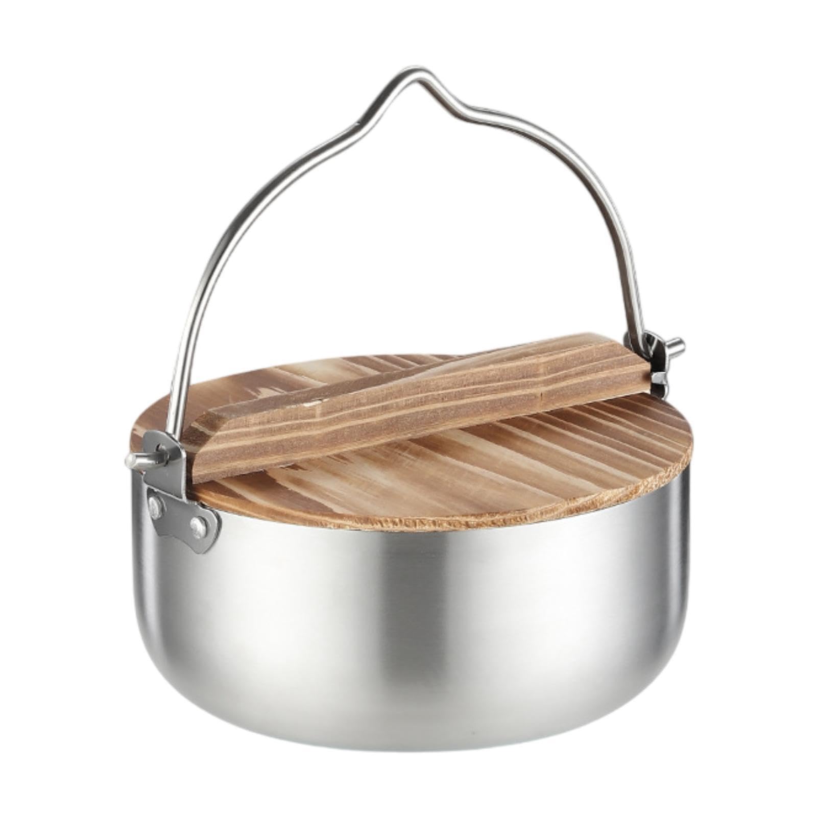Casserole en titane de camping avec couvercle bois naturel pour pique-nique