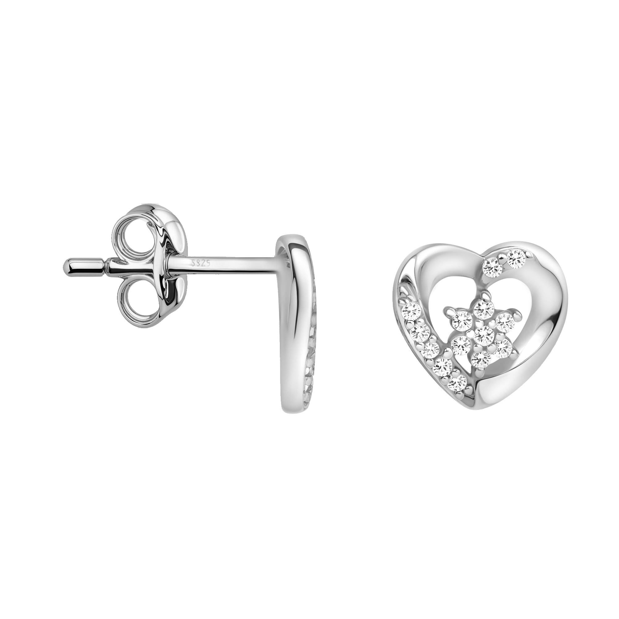 SOFIA MILANI - Pendientes para Mujeres en Plata de Ley 925 - con Circonitas - Pendiente de Botón de Corazón